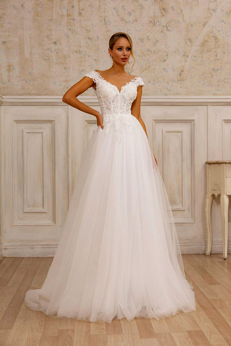 A Line off the shoulder sleeves Wedding Dress Wedding Gown Bride Dress