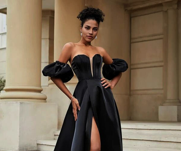 Off the Shoulder Classic A Line Satin Sweetheart Prom Dress With Slit